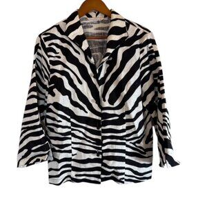 Connie Robertson Jacket Womens Large Black Zebra Print Casual Travel 100% Linen